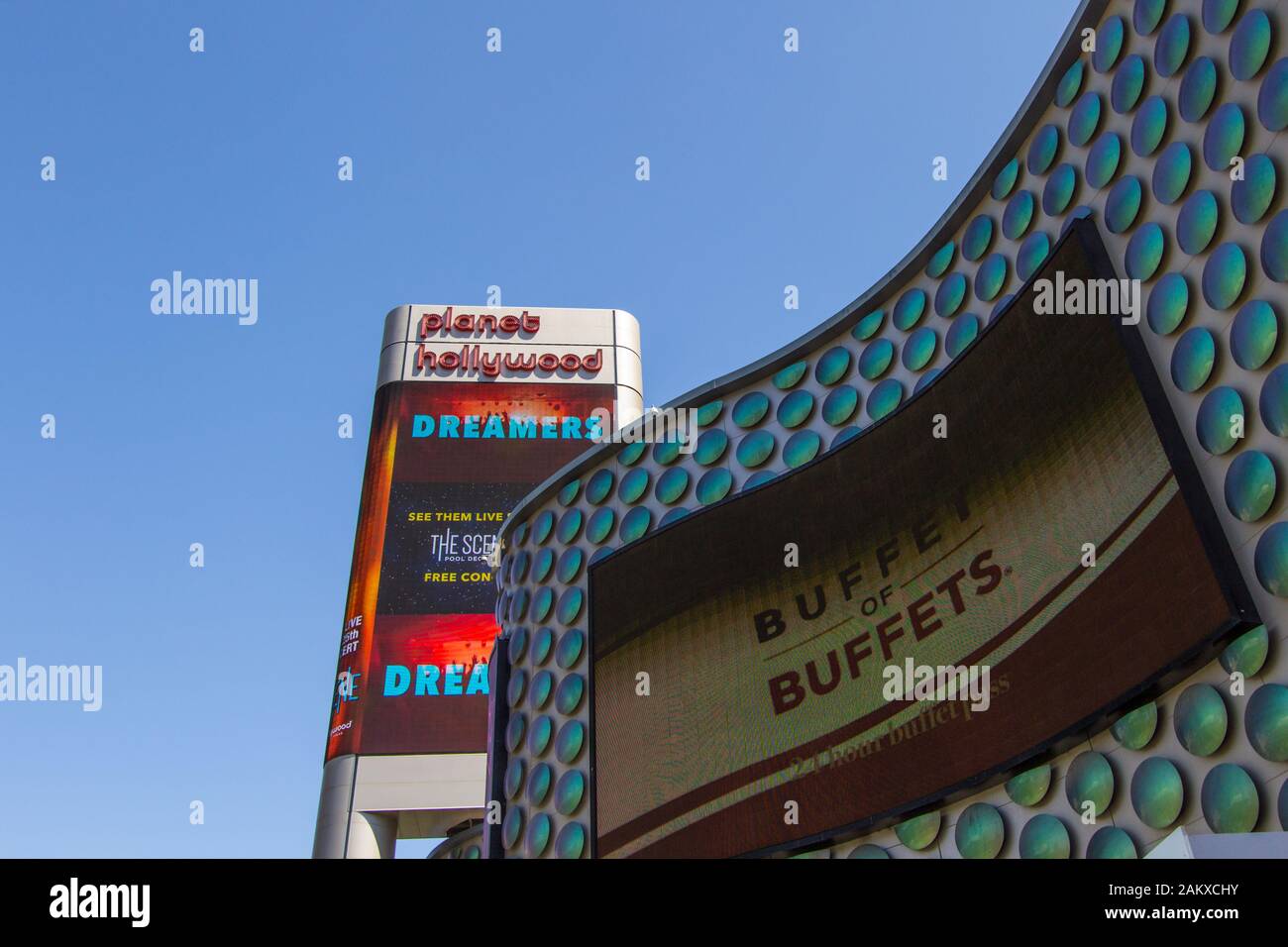 Las Vegas, Nevada, USA - 6. Mai 2019: Außenansicht des Las Vegas Planet Hollywood. Das Resort ist das ehemalige Aladdin Hotel. Stockfoto