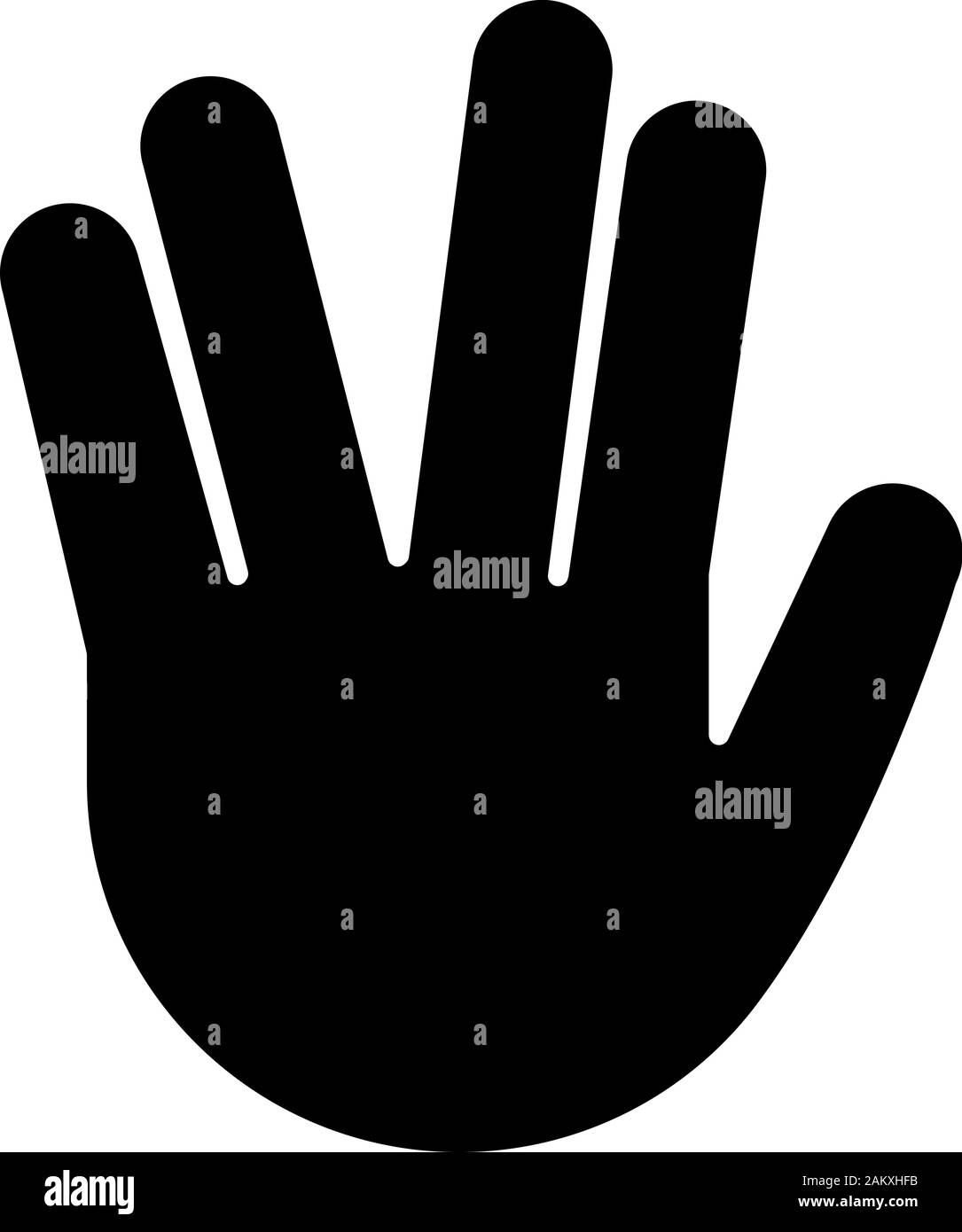 Vulcan salute Emoji glyph Icon. Silhouette Symbol. Leben lang und Geste gedeihen. Hand mit Teil zwischen Mittel- und Ringfinger angehoben. Negative Stock Vektor