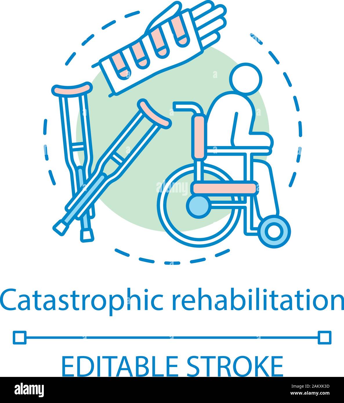 Katastrophale Rehabilitationskonzept Symbol. Recovery Idee dünne Linie Abbildung. Körper Trauma, Verletzung rehab Programm Vektor isoliert Umrisse zeichnen. Nur Stock Vektor