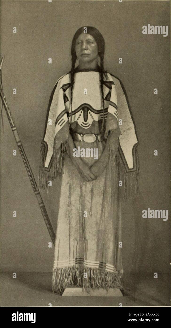 Nordamerikanischen Indianer der Plains. ni, Gros Ventre, und auf der anderen Seite von theirabsence unter den Arikara, Mandan, Hidatsa, Tatze nee, Osage, Kiowa, Cheyenne, Arapaho, und Comanche, die gemeinsame Hemd war schließlich nicht typisch für thePlains Inder: Es ist erst vor kurzem, dass die specialdecorated Form, die so charakteristisch für die assiniboin, Crow, Blackfoot, und Dakota hat kommen in generaluse. Einige interessante Punkte können in thedetailed Struktur dieser Hemden festgestellt werden, aber wir müssen weiter. Für die Leiter gab es keine besonderen abdecken. Doch inwinter der Blackfoot, Plains-Cree, und vielleicht Othe Stockfoto