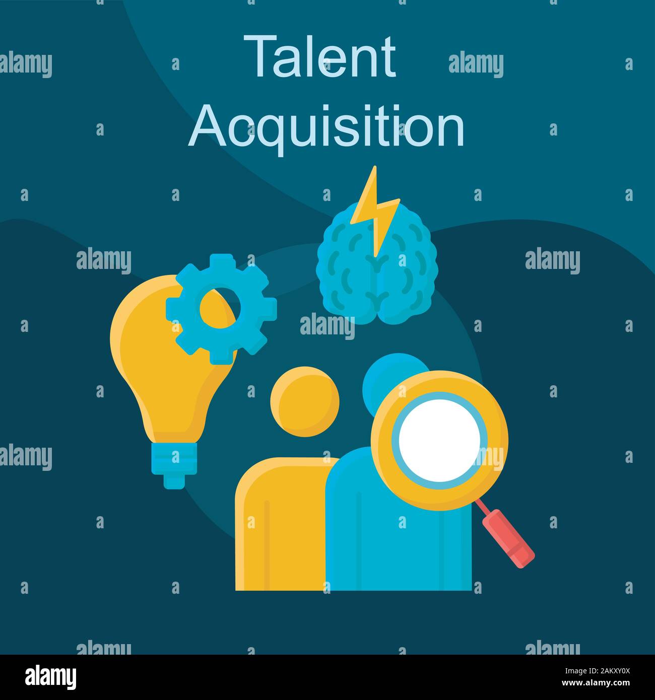 Talent Acquisition flachbild Konzept Vektor icon. Recruiting Prozess Idee cartoon Abbildungen in Farbe gesetzt. Die Gewinnung und Einstellung qualifizierter Mitarbeiter. Quelle p Stock Vektor