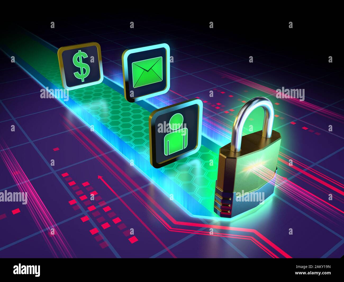 Schutz Ihrer Daten in der digitalen Welt. 3D-Abbildung. Stockfoto