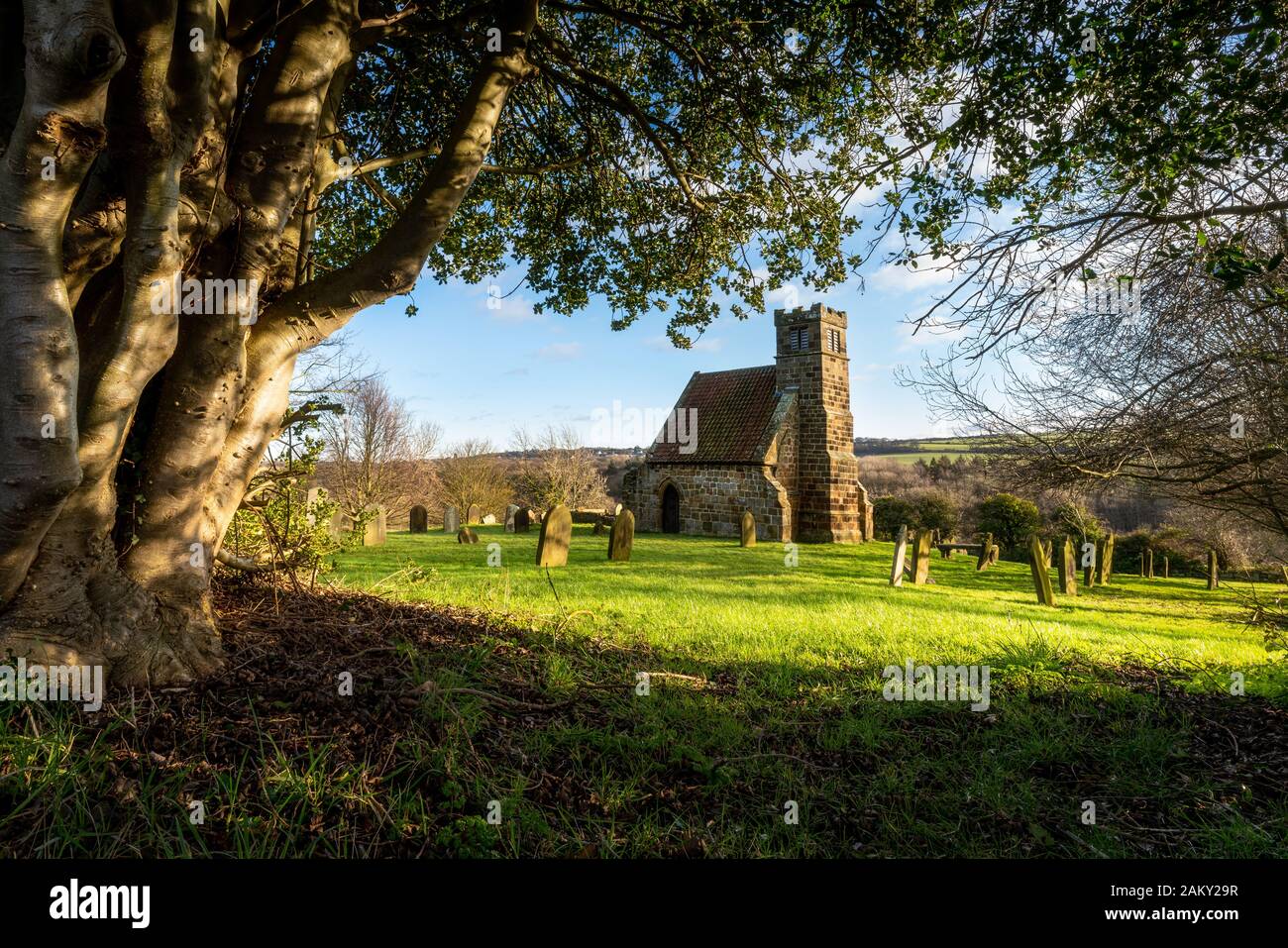 St Andrews Old Church, Upleatham. Ehemalige kleinste Kirche in England. Die derzeit kleinste Kirche auf den britischen Inseln Stockfoto