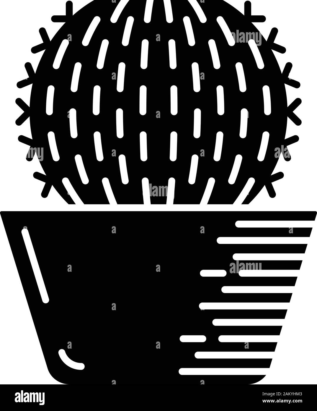 Barrel Kaktus im Topf glyph Icon. Silhouette Symbol. Negativer Platz. Vektor isoliert Abbildung Stock Vektor