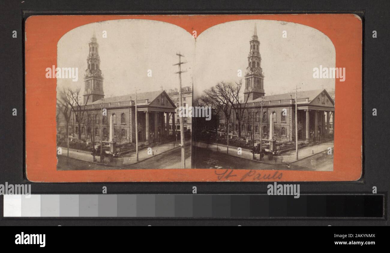 St Paul's Kirche name angeordnet. Blick von Anthony, Langenheim, G. W. Pach und andere Fotografen und Verlage. Robert Dennis Sammlung von stereoskopische Ansichten. Einige Ansichten haben steuerbanderolen. Titel von Cataloger'. Blick auf Kirchen und religiöse Gebäude in New York City: Bibel Haus, auf der 4th Avenue; Trinity Kirche, einschließlich einer Ansicht von Kirchhof; St. Patrick's einschließlich der Errichtung und der Blick auf den Innenbereich und andere Kirchen, die meisten unter 42 Straße; eine Synagoge, der Fifth Avenue und 43 St.; das Kloster des Heiligen Herzens.; St. Paul's. Stockfoto