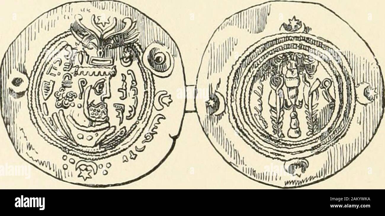 Eine Historie aller Nationen, die von den frühesten Zeiten; keine universelle historische Bibliothek. Abb. b 9. -Disk von Amaravati. Schlange - sonnenanbeter. des Einen Heiligen. Der viel späteren Zeitpunkt sind die topes von Manikyala (Asche von Buddha), bei Rawal Pindi, im nördlichen Panjab. Inone diese gefunden wurden, in einem goldenen Zylinder in einem Silber-support umschlossen und einer von Kupfer, römische Münzen mit Bildnissen von Marcus Antonius. Abb. f) 0. Tetradracliin von Abdullah bin llaziiii. und Augustus, und auch einige Baktrischen Münzen. In einem anderen stupawere entdeckt, ebenfalls in Gold, das withinan Bügeleisen Brust legen eingeschlossen, neben Turush Stockfoto