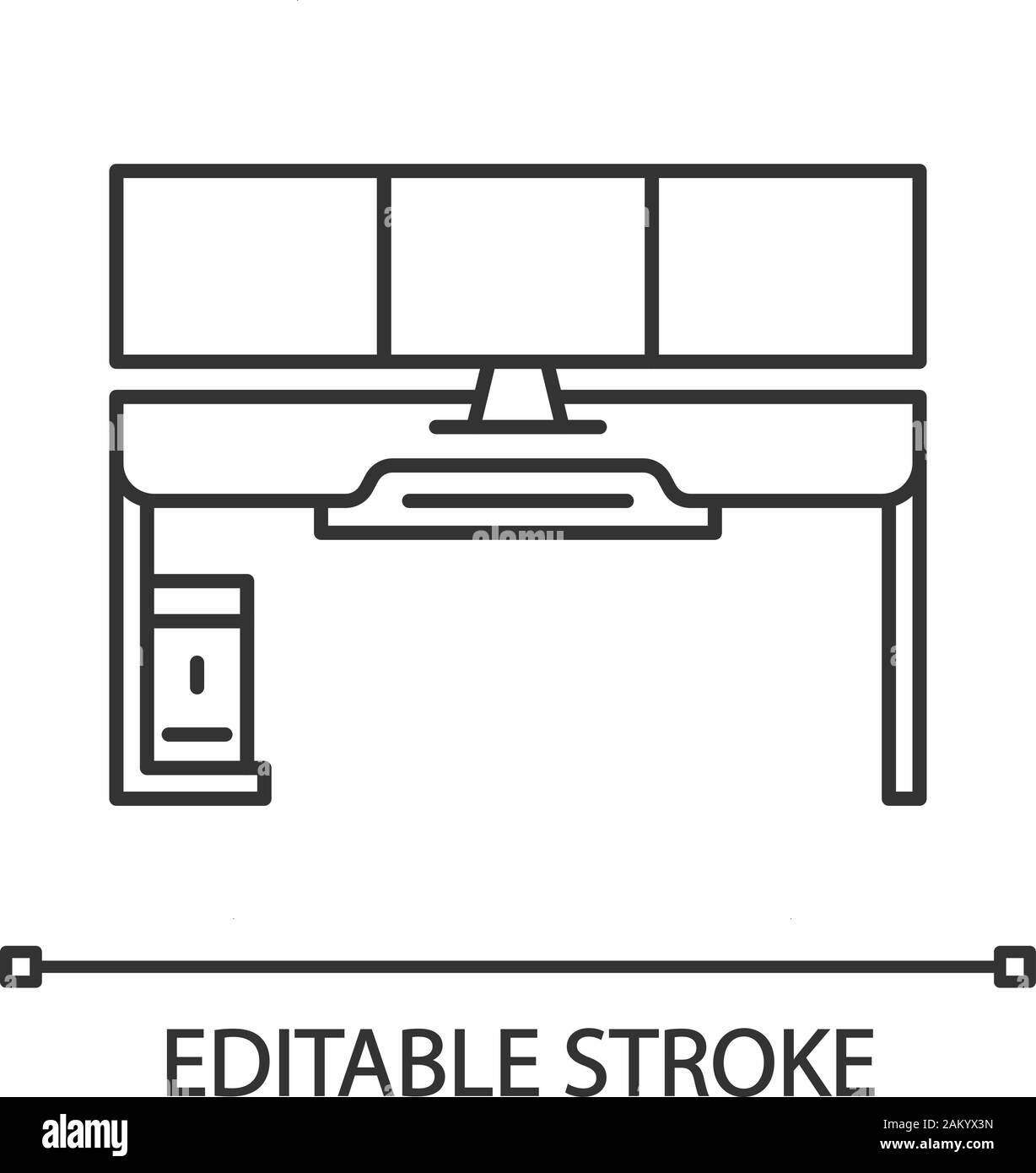 Gaming Schreibtisch lineare Symbol. Esports Umfeld. Ergonomische Möbel für Gameplay. Gamer PC-Tisch. Dünne Linie Abbildung. Kontur Symbol. Vektor i Stock Vektor