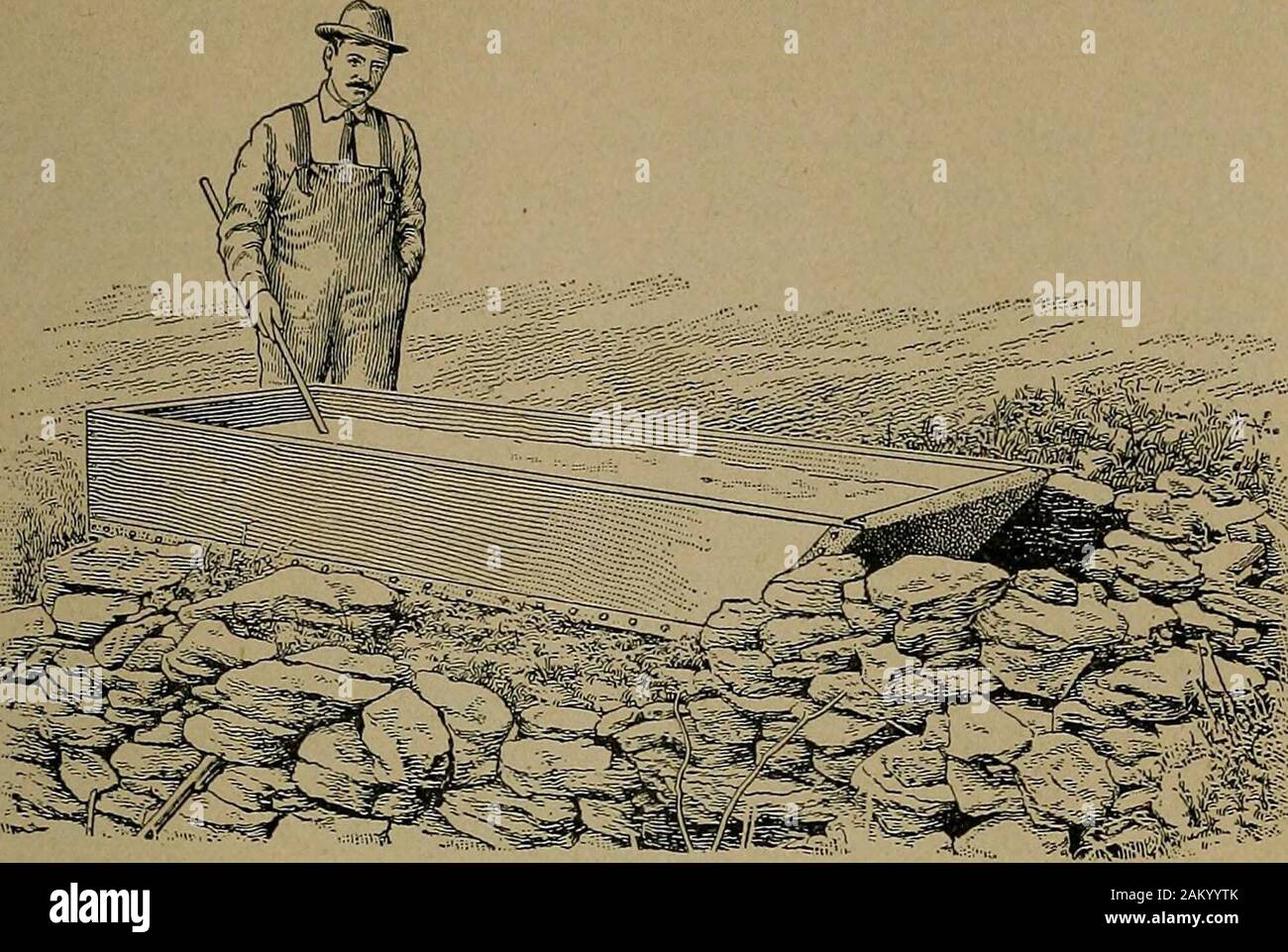 [Obst Kultur]. Abb. 5 Als durch die gestrichelte Linie in Abb. 1 gezeigt. 6. Das Blech für thebottom und ein Ende ist 7 Fuß 7 Zoll lang und 2 Füße 7 incheswide. Diese Abmessungen sorgen für über die Kanten 2 | Zoll rund um. Das Blatt sollte Eisen gut genagelt werden andie Planken und den Spalten mit weißem Blei gefüllt. Diese tankwas auf einen Kamin aus Stein gebaut, wie in Abb. 1 gezeigt. 5. Blick auf das andere Ende des Tanks und der Rwa von thefireplace ist in Abb. 1 gezeigt. 7. Die Kosten für den Tank, nicht inclu: Arbeitsmarkt ding, war etwa 3 $. Alle Arbeit, mit Ausnahme Abb. 6 Der das Schneiden der Stockfoto