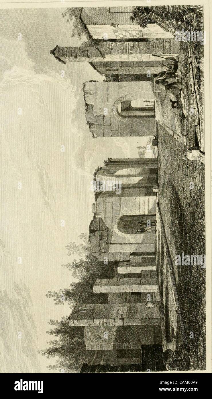 Pompeiana: die Topografie, bauten, und Ornamenten aus Pompeji. ^. ? $ H1 lag=^ ISU i^M^^ g J s-  ^M1-fiu £ = 1 POMPEIANA. 133 gegen die pedesfal auf der linken Seite platziert, und inall Wahrscheinlichkeit Teil der Dekoration ofsome Grab, und nicht von dieser Gate-way.In der Nähe dieser Eingang war eine Sonnenuhr, Marmor gefunden, sehr ähnlich, von Athen aus theEarl von Elgin geholt, und jetzt in der BritishMuseum hinterlegt. Platte XIV. Die vorstehenden Gate-way, wie von der Seite nextthe Stadt gesehen zu haben. Auf der rechten Seite ist der Eingang zu aninn, oder post-Haus; chequers sind an der seitlichen Tür ausgestellt. Die Bo Stockfoto