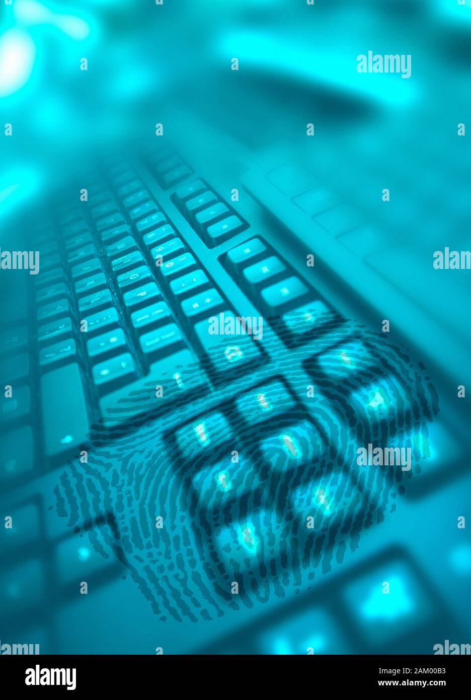 Computertastatur und Fingerabdruck, Abbildung Stockfoto