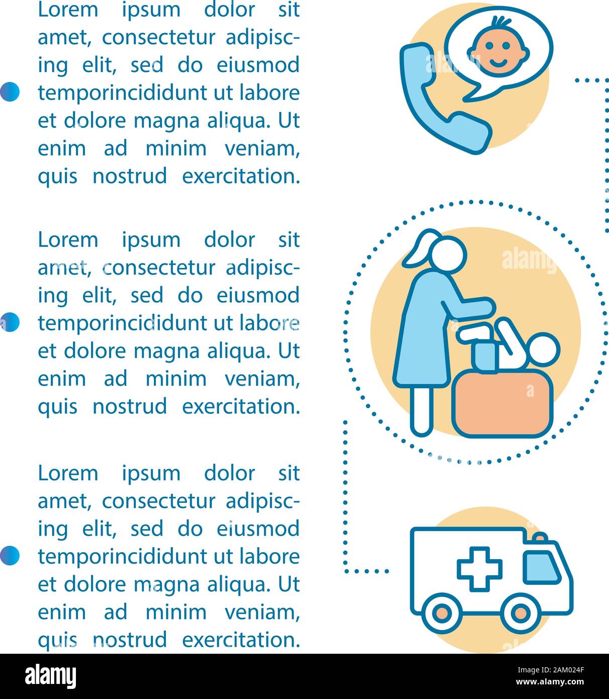 Pädiatrische Urgent Care Artikel Seite vektor Vorlage. Rund-um-die-Uhr  Betreuung. Broschüre, Zeitschrift, Broschüre Design Element mit Symbolen  und Textfelder Stock-Vektorgrafik - Alamy