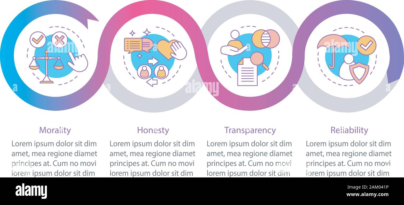 Unternehmenspolitik vektor Infografik Vorlage. Business ethics Presentation Design Elemente. Daten Visualisierung mit vier Schritte und Optionen. Prozess ti Stock Vektor