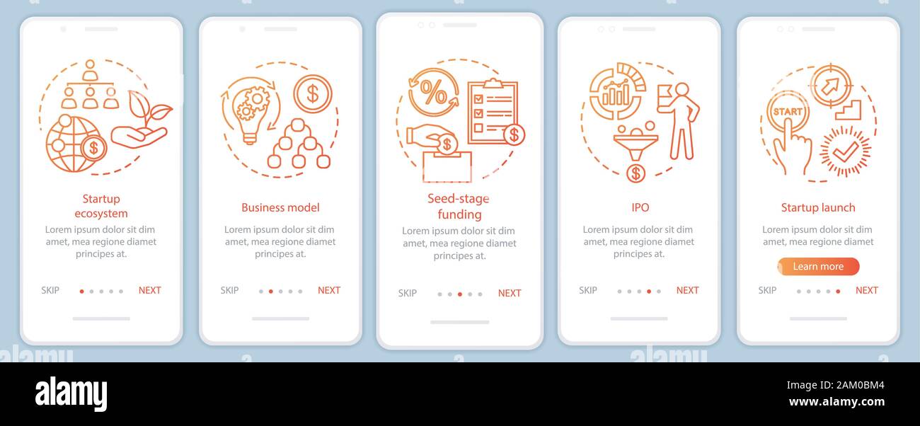 Start Onboarding mobile App Seite Bildschirm mit linearen Konzepten. Aufbau von Business walkthrough Schritte grafische Anweisungen. UX, Benutzeroberfläche, GUI vector Template Stock Vektor