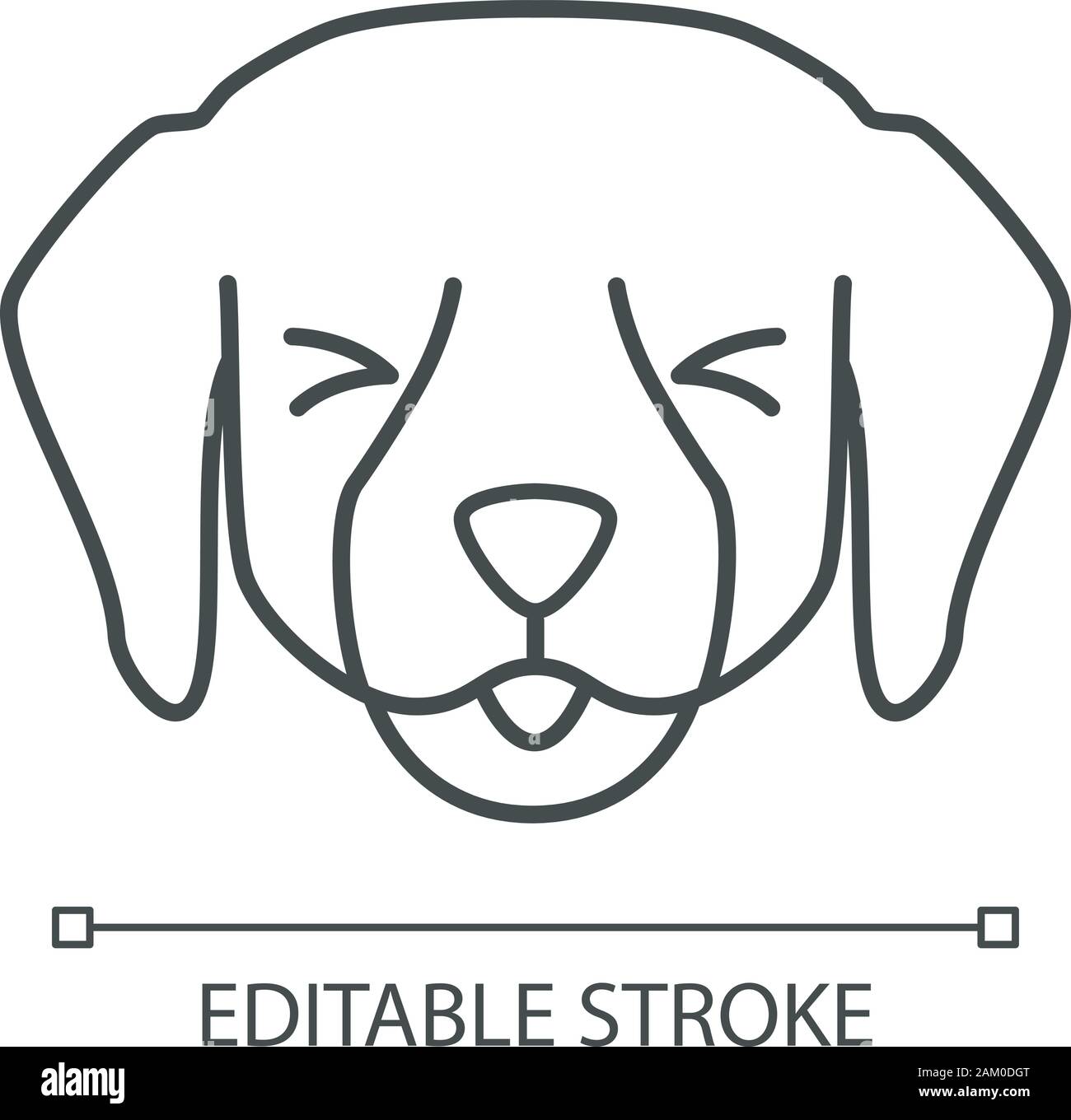 Labrador niedlich Kawaii linearen Charakter. Dünne Linie Symbol. Hund mit lächelnden Schnauze. Tier mit halb geschlossenen Augen. Inländische doggie Mit herausgestreckter Zunge. Vektor ist Stock Vektor