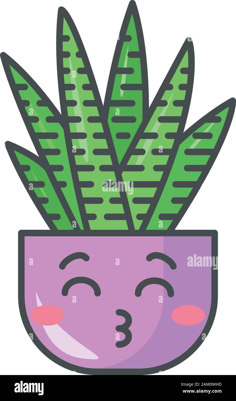 Zebra Cactus niedlich kawaii Vektor Charakter. Cactus mit dem Küssen. Gespült Haworthia Kakteen im Topf. Kleine sukkulente Pflanze mit lächelnden Augen. Lustige em Stock Vektor