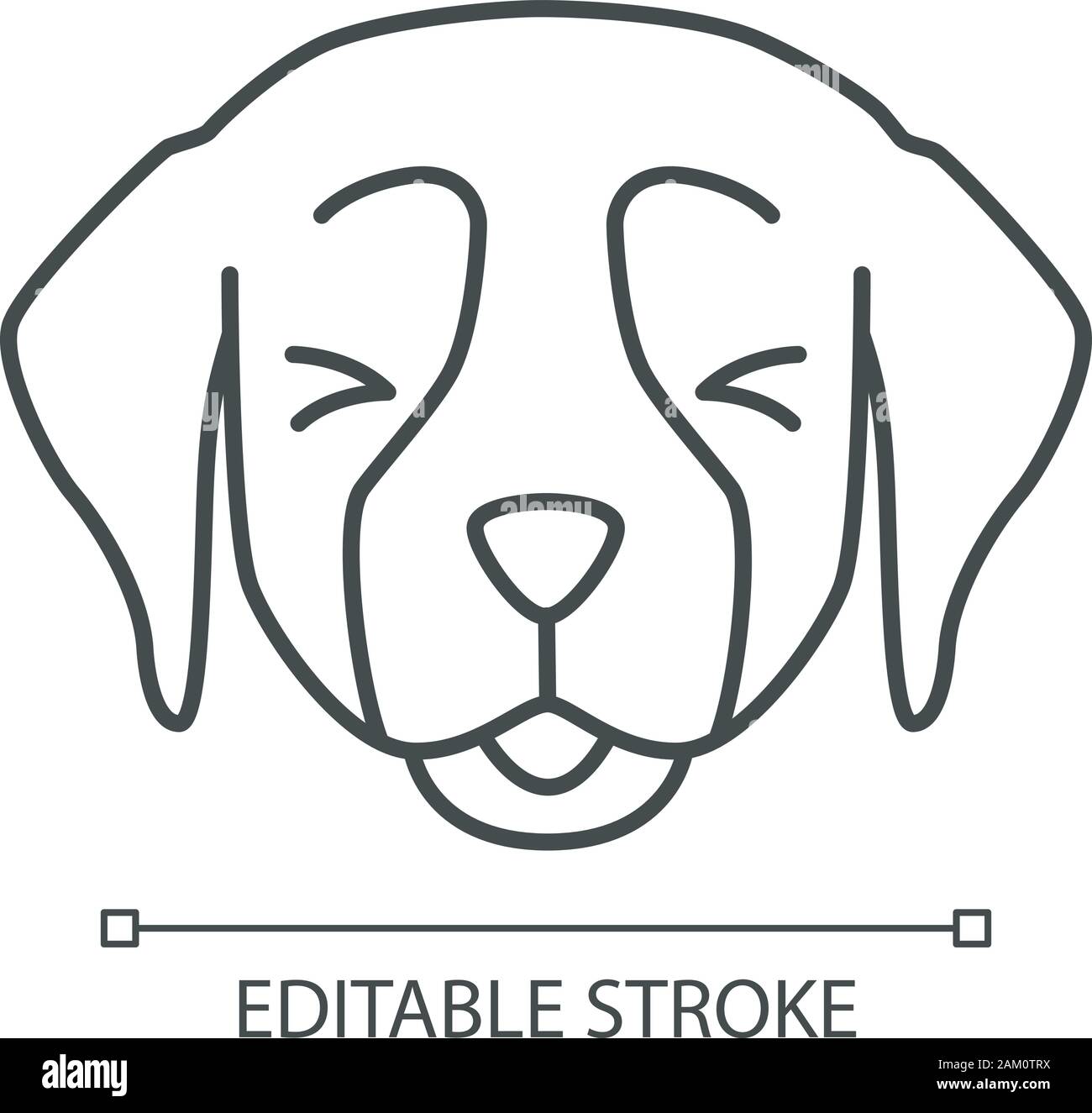 Golden Retriever niedlich Kawaii linearen Charakter. Dünne Linie Symbol. Hund mit lächelnden Schnauze. Tier mit halb geschlossenen Augen. Inländische doggie, die Zunge heraus. Vecto Stock Vektor