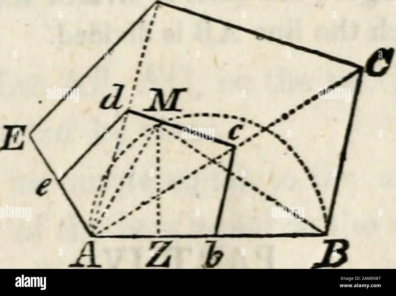 Eine elementare Abhandlung über Geometrie: für Anfänger vereinfachte nicht in der Algebra bewandert. le OPZ, weniger das Dreieck DCZ, ist das Dreieck DCZ, wie die hne BK, weniger die Linie der BG, ist der Une BG; das ist, trapezförmigen DOPC: Dreieck DCZ = GK: BG; und als GK (Bau 2) bis J des AG gleich, trapezförmigen DOPC: Dreieck DCZ=J AG: BG. In der Art und Weise, wie es kann nachgewiesen werden, dass Trapez DMNC: Dreieck DCZ = | AG: BG andtrapezoid DABC: Dreieck DCZ = AG: BG. Diese Anteile zum Ausdruck bringen, dass die drei Trapeze DOPC, DMNC, DABC, der Anderen im Verhältnis ein Drittel zu zwei Drittel auf thre Stockfoto