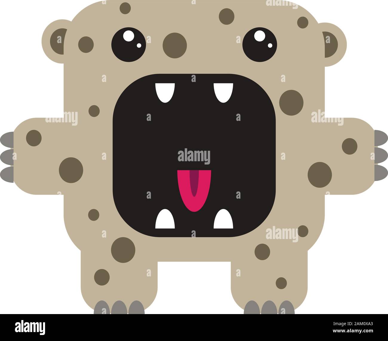 Schreiende Monster mit zwei Augen, Hände, Zähne, Zunge. Charakter. Flache Bauform. Weißer Hintergrund. Vector Illustration Stock Vektor