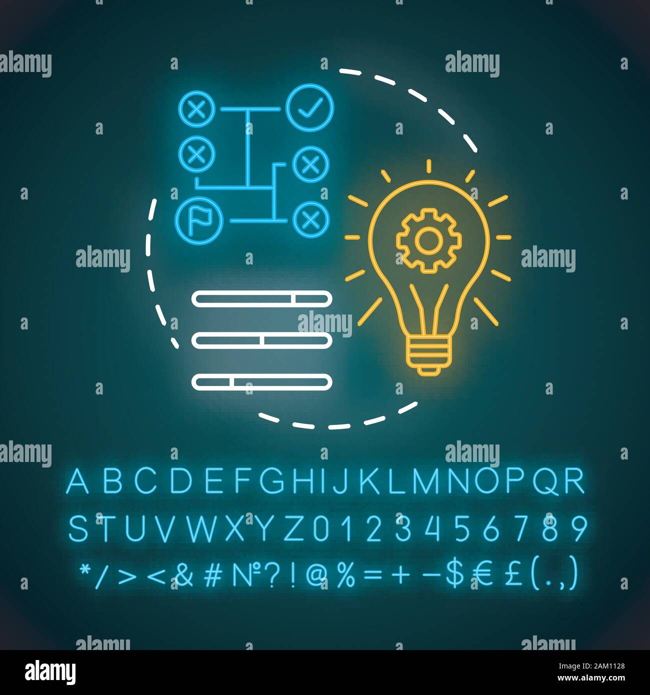 Technische Fähigkeiten Neon Licht Konzept Symbol. Macht des Wissens ...