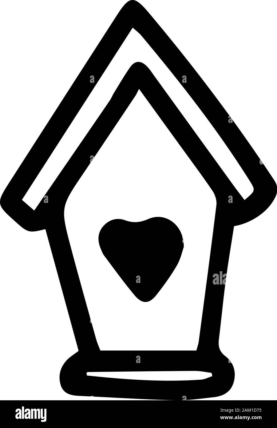 Cute Vogelhaus mit Herz auf weißem Hintergrund. Vektor Hand gezeichnet doodle Abbildung. Umrisse cartoon Cover für Design art Buch Färbung, Stock Vektor