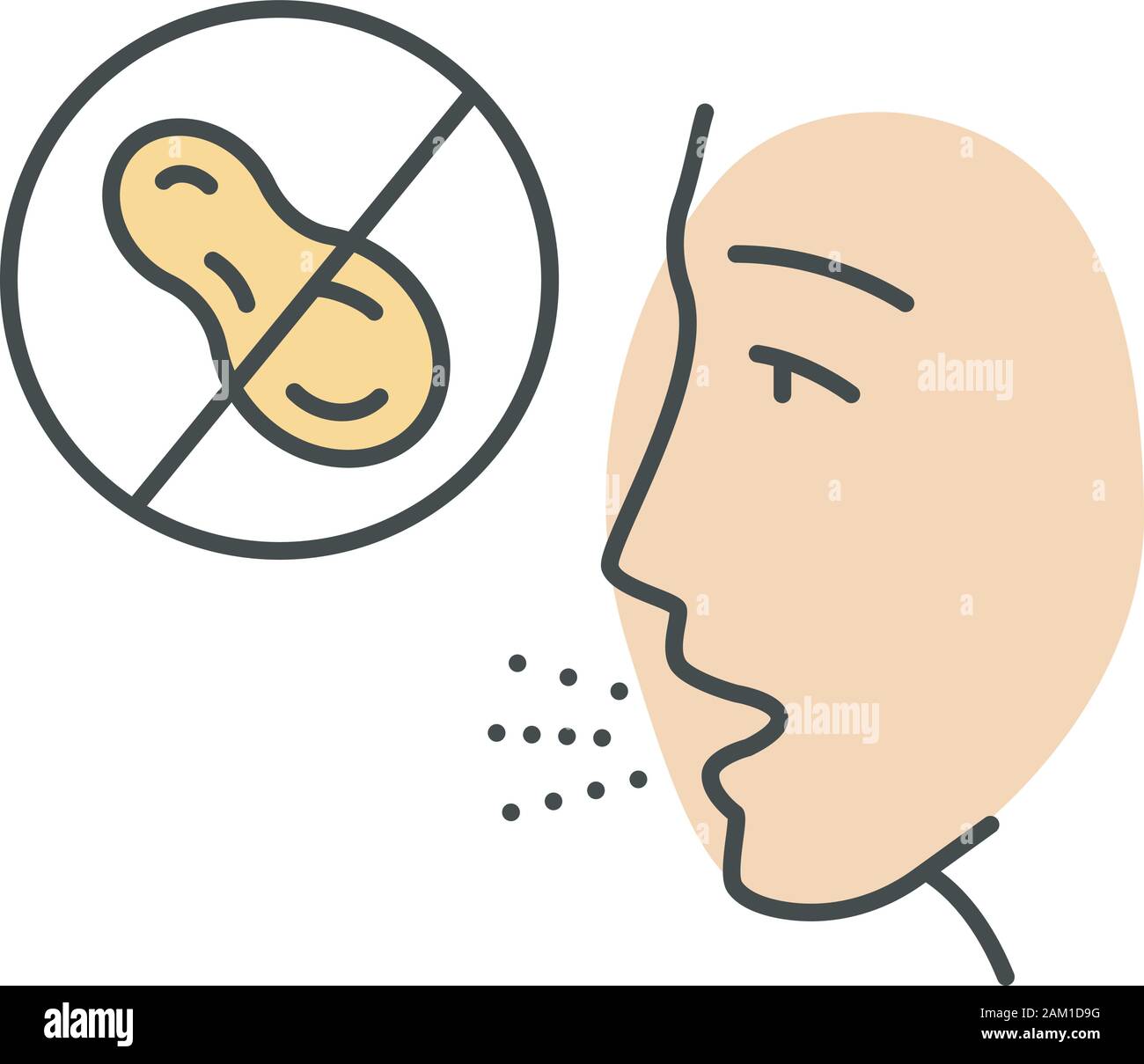 Nussallergie Farbe Symbol. Peanut Allergene. Verwendung von Mutter Produkt. Allergische Krankheit. Nahrungsmittelintoleranz. Spezifische Reaktion des Immunsystems. Verbot von Alle Stock Vektor