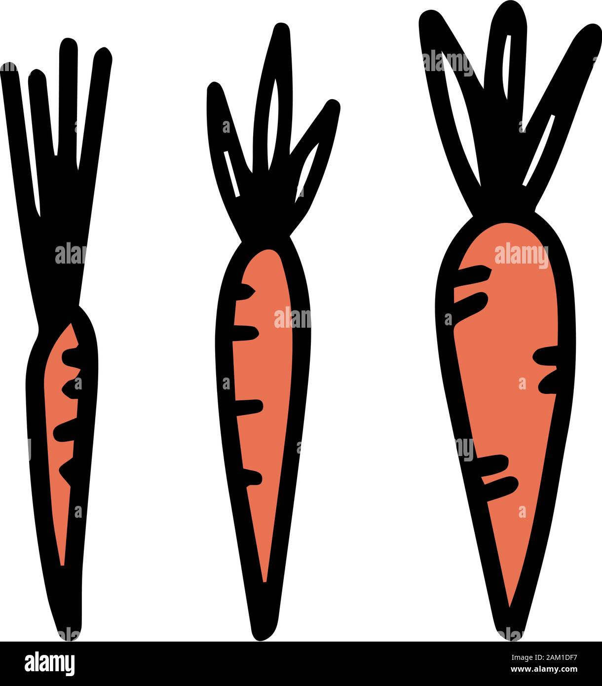 Set cartoon Karotten auf weißem Hintergrund. Desing für Kinder Buch, T-Shirt, Tasse, Postkarte, Einladung, spielen Kind. Zutat design Stock Vektor