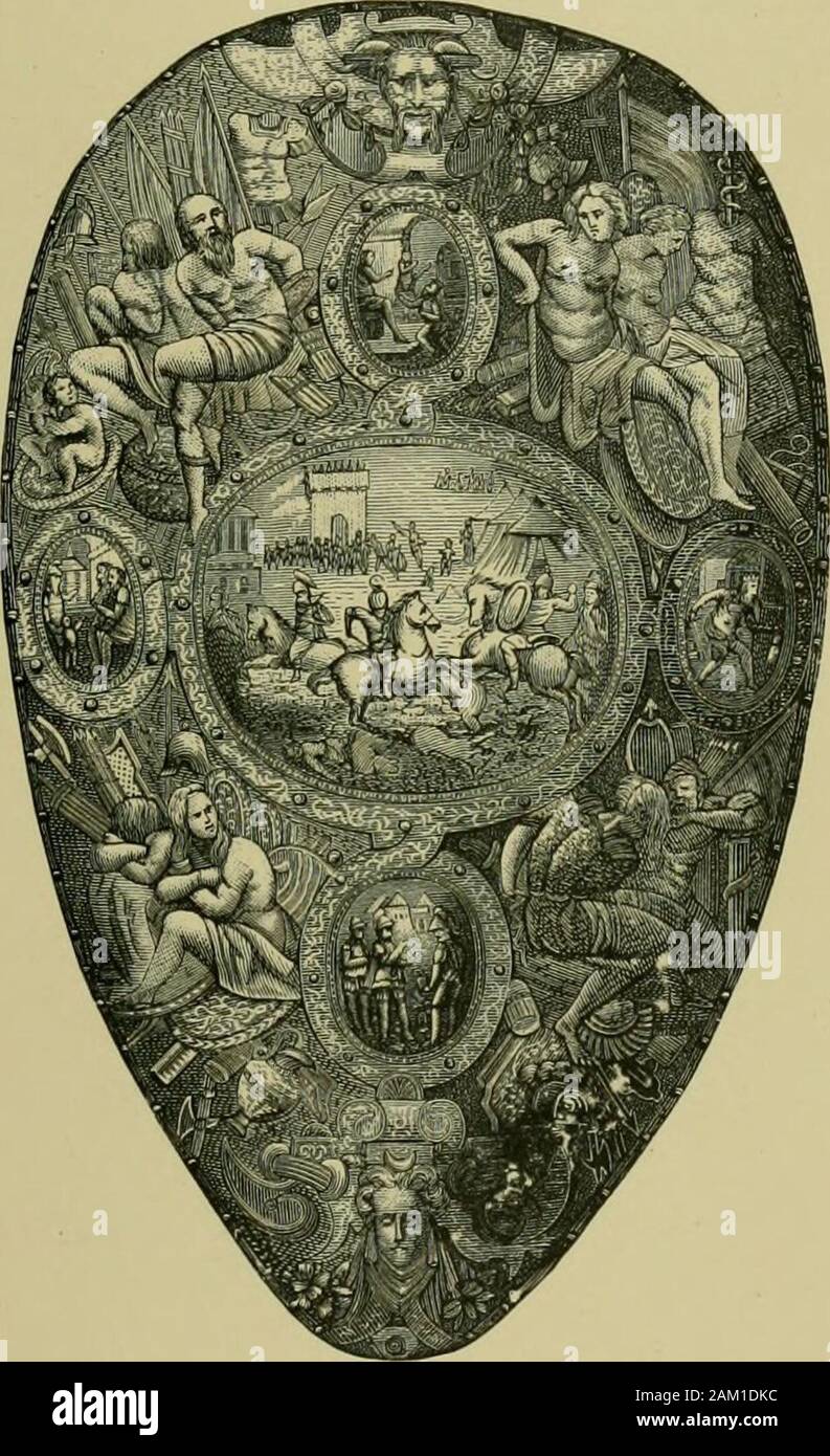 Die Meisterwerke der Centennial Exhibition von 1876.. . Von grösster Seltenheit. Die frühen Sachsen, Dänen und Normannen in der Regel trugen Rüstungen aus ofsmall Platten oder Ringe auf Leder, welche Konten für die Abwesenheit ofany Exemplare von dieser Zeit genäht, obwohl Speer - Köpfe, Schilde und Dolche, INDUSTRIAL ART. 15! Sie sind oft gefunden. Den berühmten Teppich von Bayeux ilhistrates der armorof dem elften Jahrhundert, mit der Eroberer in einer Mail, umgeben bywarriors in Scale-Rüstung, und von bogenschützen mit nur einem Teil ihrer bodyso geschützt. Nach dem zwölften Stockfoto