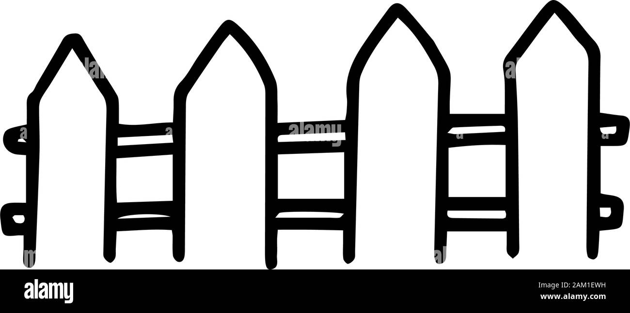 Kleines Blumenbeet Zaun in Doodle outline Style auf weißem Hintergrund. Hand Vector Illustration gezeichnet. Schwarze Linie angezeigt. Bau für Desing l Stock Vektor