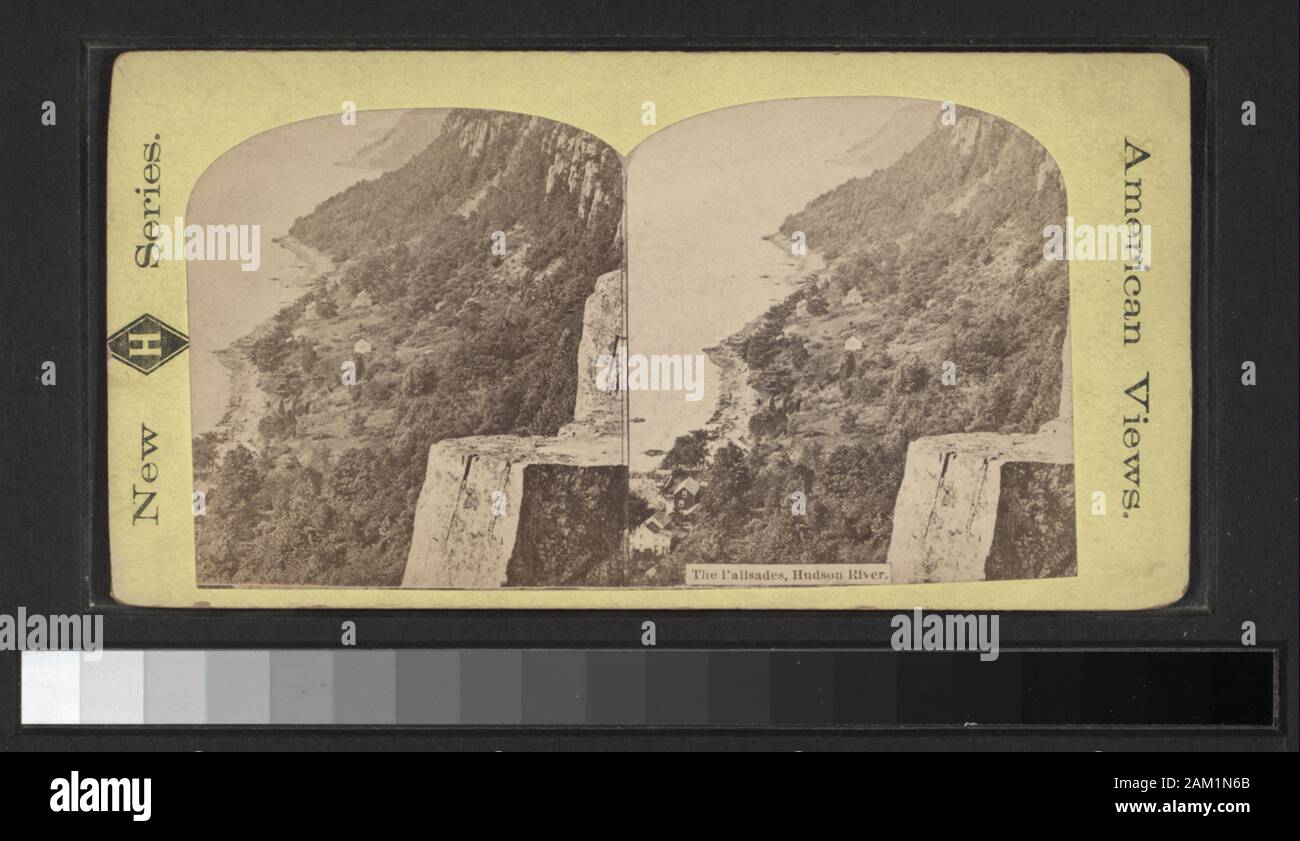 Die Palisades, den Hudson River mit Blick von E.&HT Anthony, G.G. Rockwood, H.S. Wyer und andere Fotografen und Verlage. Outdoor Porträts. Robert Dennis Sammlung von stereoskopische Ansichten. Blick auf die Palisaden in dem westlichen Ufer des Hudson River in New York und New Jersey, mit Blick auf die Felsen, Fluss und Verkehr, Touristen, eine Fernsicht von Yonkers aus der Palisaden und Picknicken am Ft. Lee.; Die Palisaden, Hudson River. Stockfoto