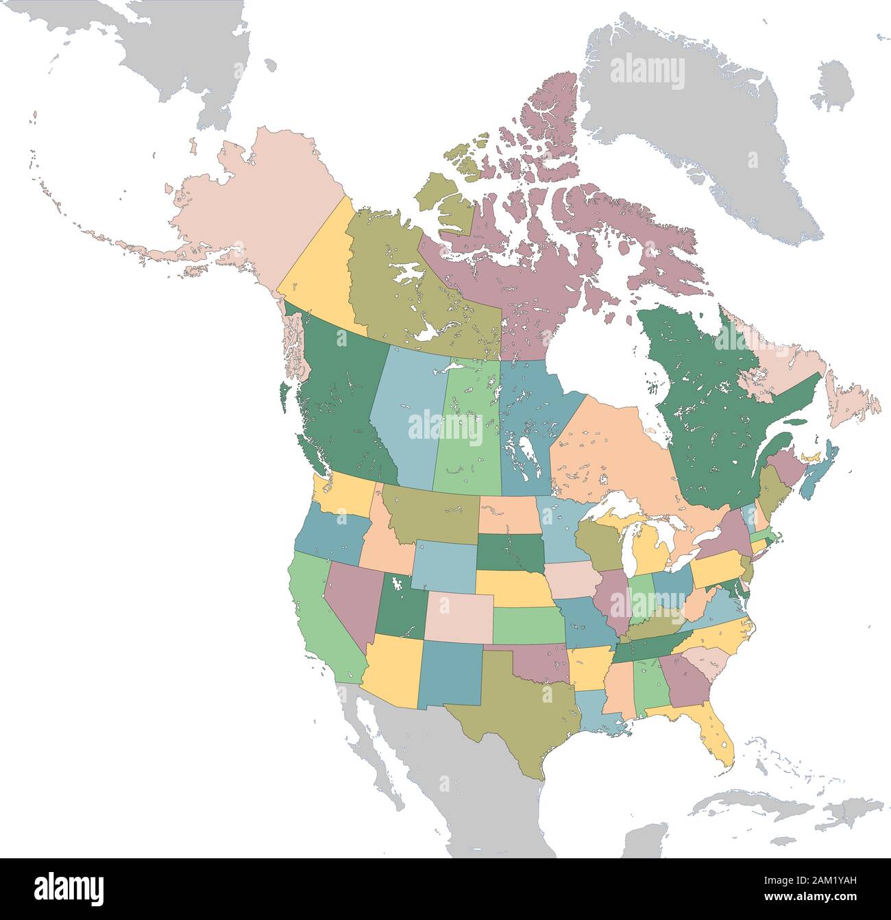 Nordamerika-Karte mit USA und Kanada Stock Vektor