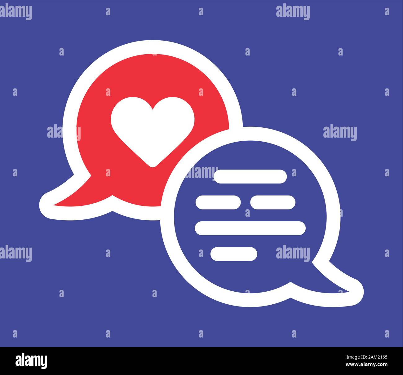 Valentine Herz festen Vektor Symbol mit zwei Bubble chat. Romantische Nachricht Vector Illustration auf Blau isoliert. Liebe chat Design. Stock Vektor