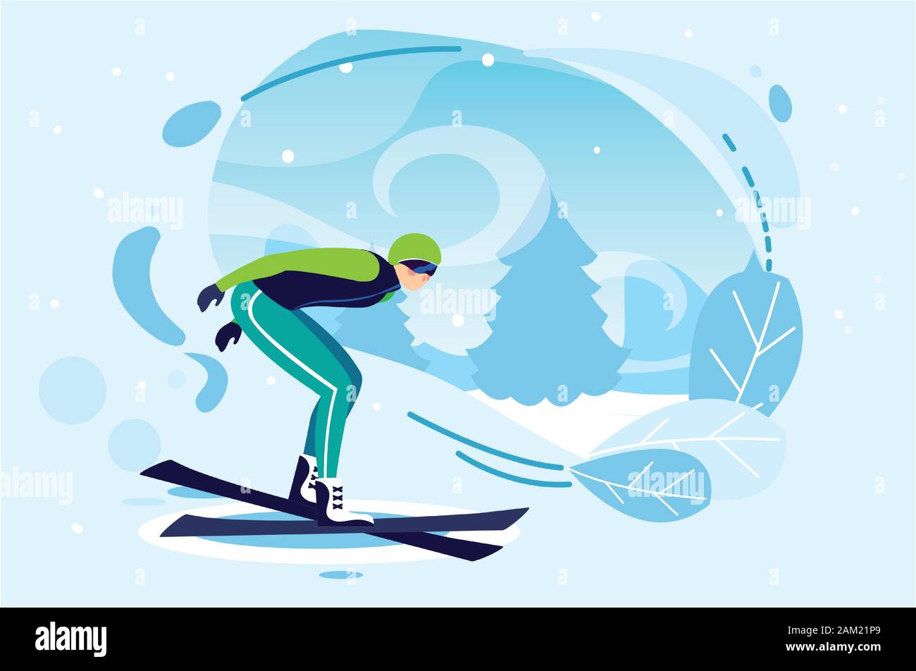 Mann mit Mountain Ski in der Landschaft von winter Vector Illustration Design Stock Vektor