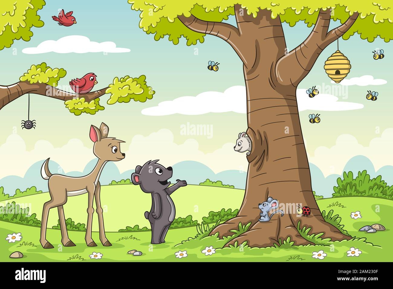 Niedliche Tiere im Wald. Vector Illustration mit separaten Ebenen. Stock Vektor