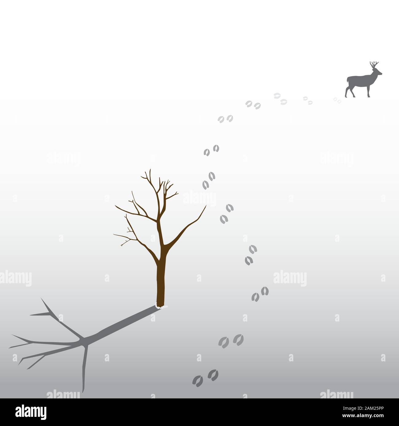 Deer Track Fußabdrücke auf Schnee im Winter Stock Vektor