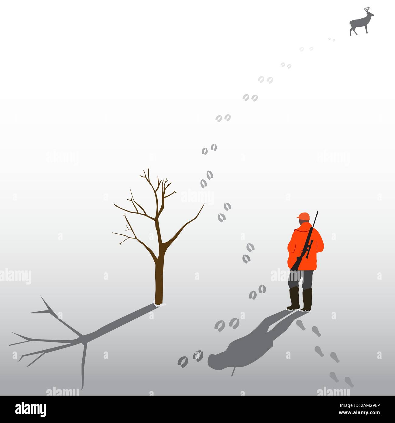 Spuren von Tieren im Schnee, Hunter folgen Rotwild Spuren Spuren im Schnee im Winter Stock Vektor