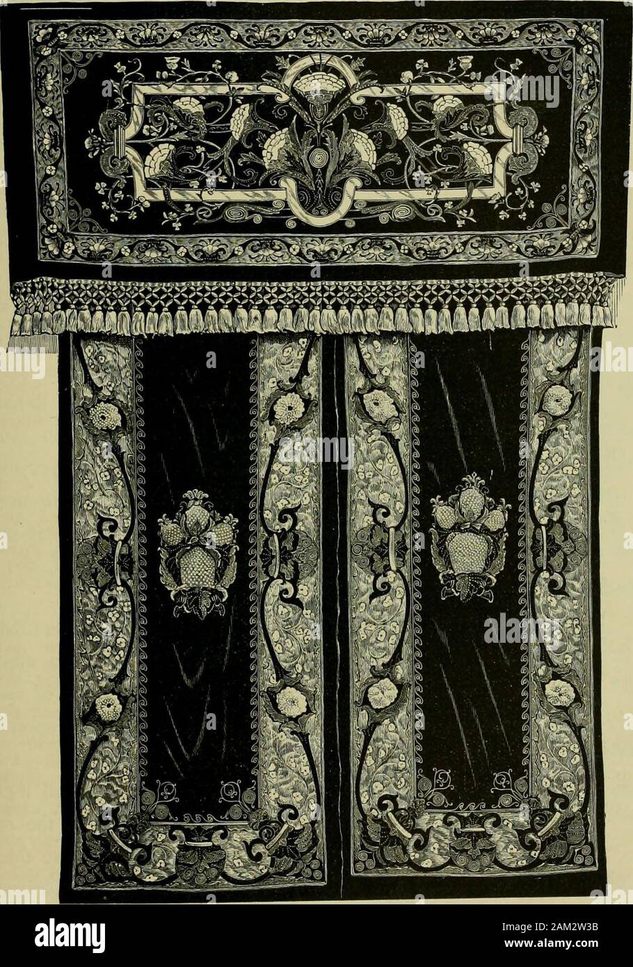 Die Meisterwerke der Centennial Exhibition von 1876.. . Nadel - arbeiten. Diese Schule, die vor kurzem von der Prinzessin von Schleswig-Holstein undandere adligen Damen gegründet, unter der Schirmherrschaft der Königin, hat für sein Objekt therevival der berühmten Stickereien und andere Arbeiten der Nadel für die thewomen von EnMand so vor drei Jahrhunderten berühmt waren. Es wird sich in Erinnerung werden-, die zu dieser Zeit in England hatte den Ruf, die finestecclesiastical Gewänder in der Welt. Aber mit dem Zerfall der Kirche camea entsprechenden Dekadenz in der Nachfrage nach Stickerei, und daher. Stockfoto