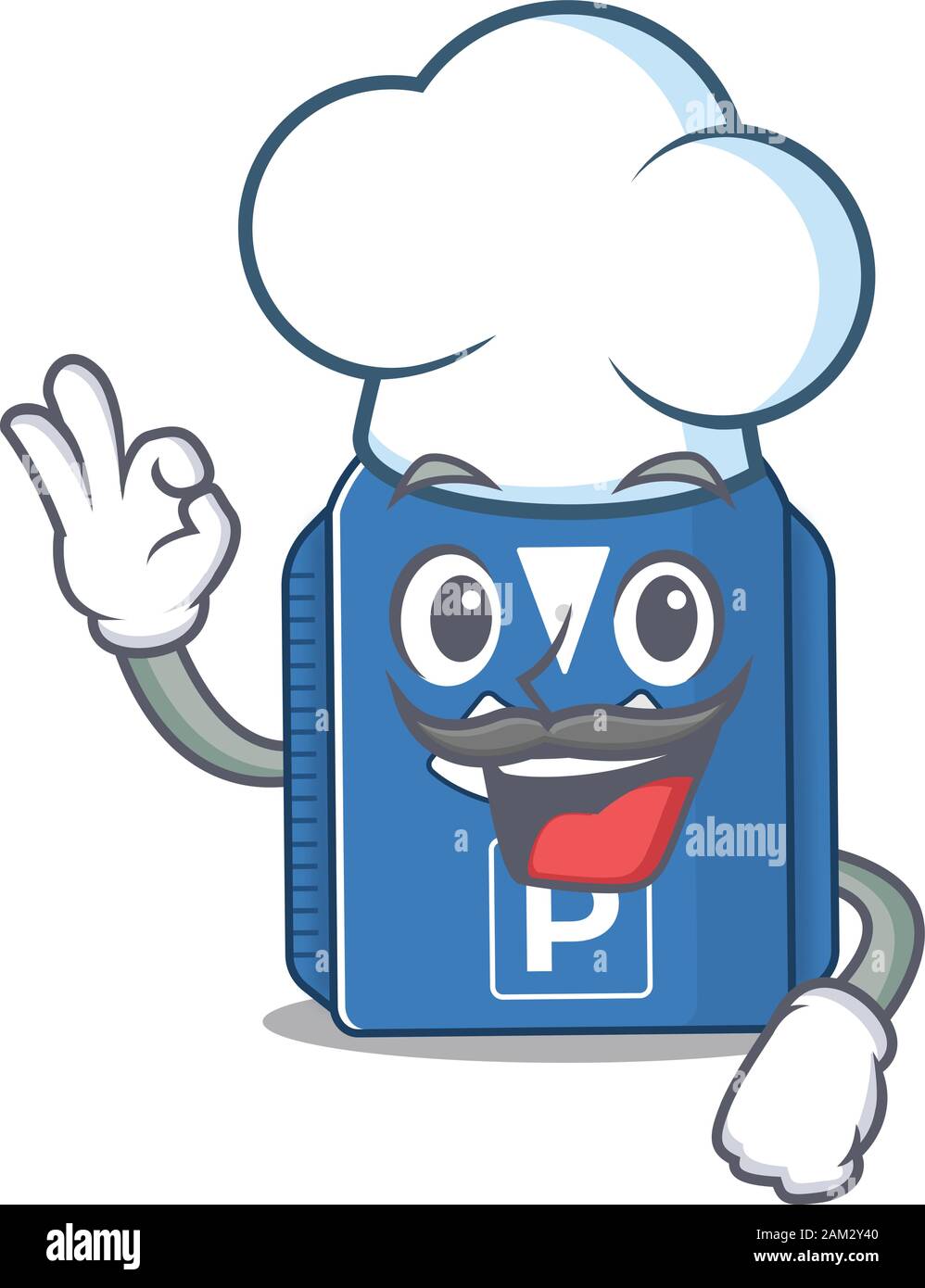 Parkscheibe Cartoon-Charakter mit Kostüm von Koch und weißem Hut