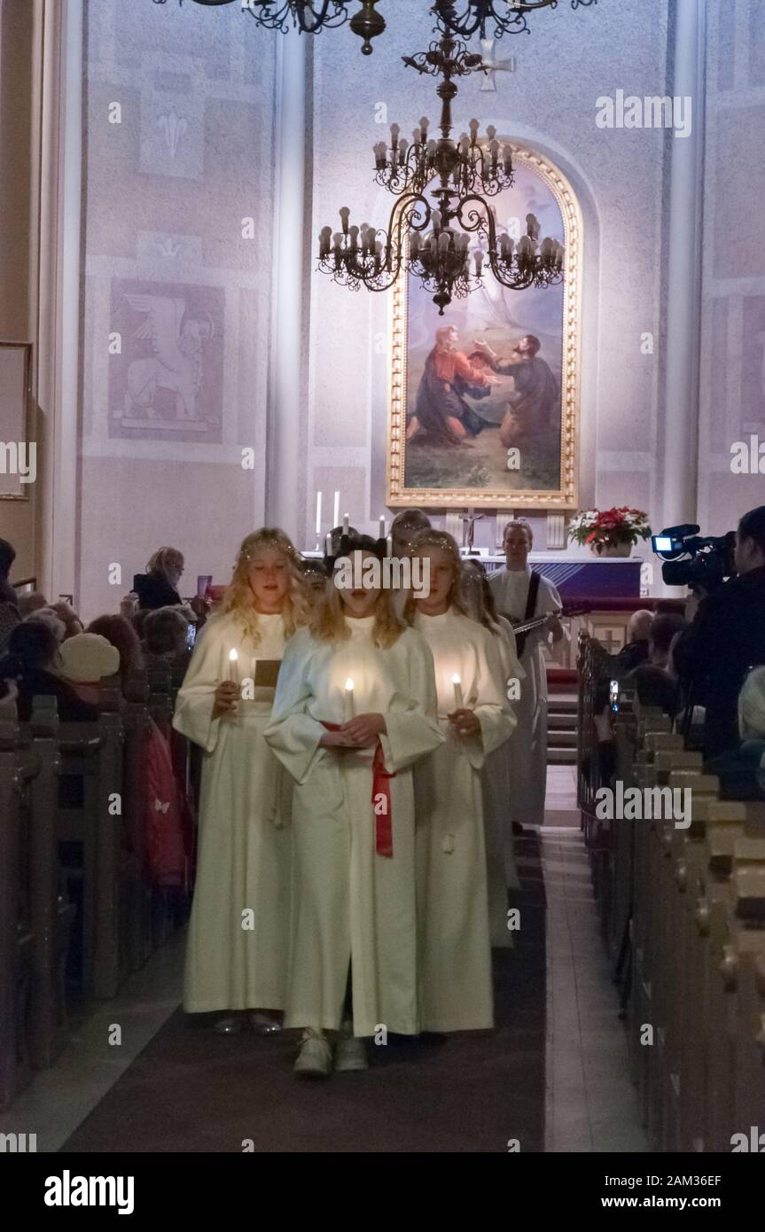 Saint Lucia Tag 13. Dezember Aleksanter's Kirche Tampere Finnland Stockfoto