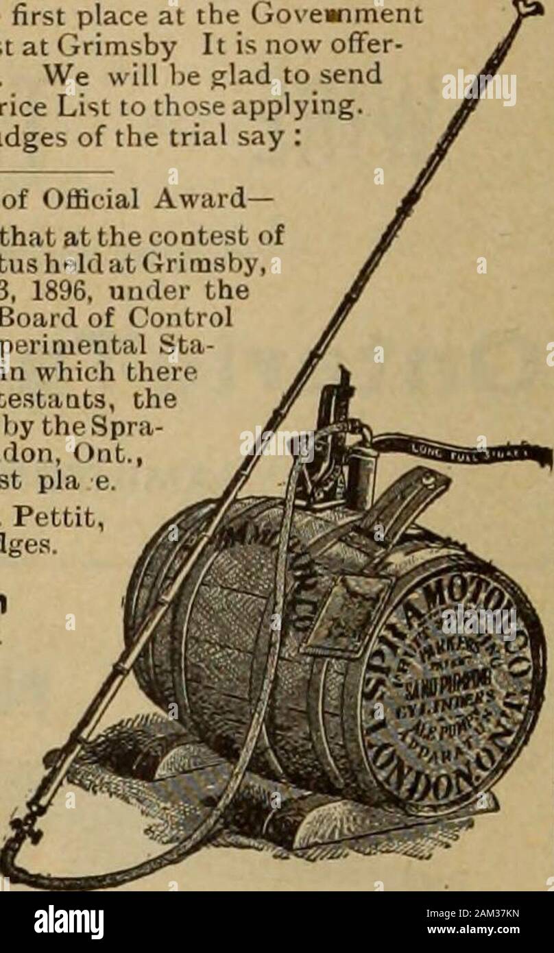 Hardware merchandising Januar-Juni 1897. Ändern Sie im Tarif jobber sind quotingguns, Gewehre und Revolver 10 Prozent, höhere.Business ist das Licht. Die SPRAMOTOR Was ist das? Es ist eine Maschine, erfunden und designedto Tun frnn Spritzen, aber erwies sich als die am besten zu ap-paratus bekannt zu übertünchen und Zement Abdeckung do-ing von Gebäuden, sowie Obst sprühen. Die höchsten Auszeichnungen hasreceived wo gezeigt, andalso erhielt den ersten Platz an der GovernmentSpraying Wettbewerb am Grimsby ist es bieten jetzt-ed zum Handel. Wir freuen uns auf sendCatalog und Preisliste Die. Sehen, was die Stockfoto