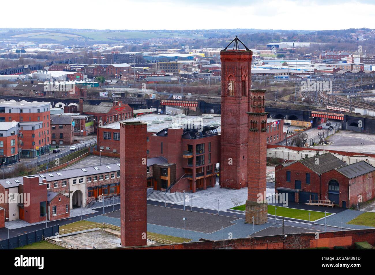 Blick über Leeds, Blick auf Tower Works Stockfoto