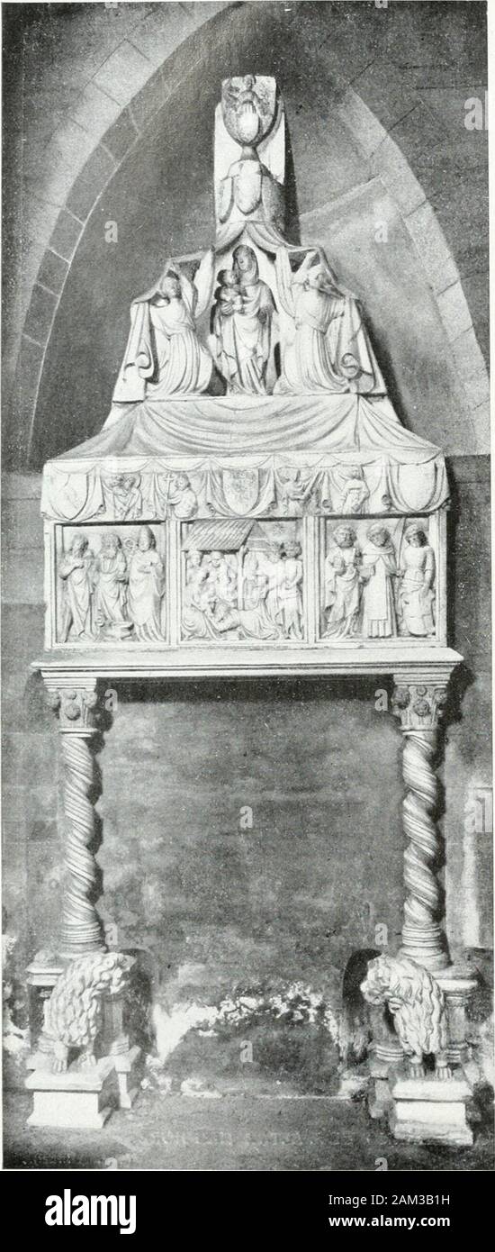 Milano. S. EUSTORGIO-ANCONA IN MARMO DELLALIAR MAGGIORE. (Fot. Alinari). 66 ITALIA ARTISTICA. S. ELSTOKOIO - MONLMKNTO eine OASPAKE VISCONTI. (Fot. I. r. dArti Grafiche). dioso Monumento di BarnabòVisconti ora nel Museo Ar-cheologico al Castello SFOR-Zesco. Giovanni di Balduccioebbe parte, Forse, insieme aimaestri Lombardi, allesecuzionedel Monumento ad Azzone Vi - sconti, del quale si conservano iframmenti nel Palazzo Trivul - Zio. Gli si attribuisce laltarea Mo Di trittico scolpito eseguito inmarmo, nel 1347, inS. Eustorgio nella cappella deiMagi e nel quale è rappresen-tato, in Vari momenti, lo Stockfoto