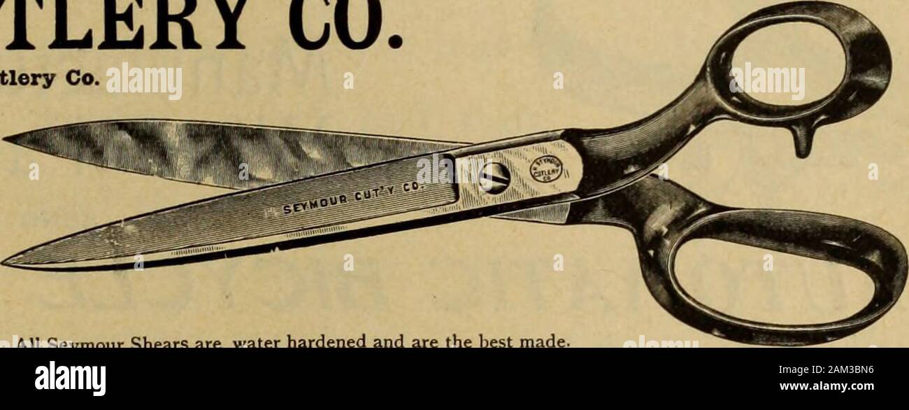 Hardware merchandising Januar-Juni 1897. Stahlguss Bladeleaded in schwer. Nr. 2 Ice Pick. Klinge aus gehärtetem CastSteel withwood andmalleable Band. Gegründet 1839. SEYMOUR BESTECK CO Nachfolger Henry Seymour Besteck Co. Büro und Fabrik. . HOLYOKE, Massachusetts, USA, jedes Paar von Seymour Scheren ist voll und ganz gerechtfertigt, und wenn diese gefunden unvollkommen von der Ursache wird perfekt Scheren replacedwith werden. Hersteller von. . Schere, Schere und. . Schafe scheren. Alle Seymour Scheren sind Wasser gehärtet und sind die besten. Keine Kommission Haus ist Alleinvertreter für echte Seymour S Stockfoto