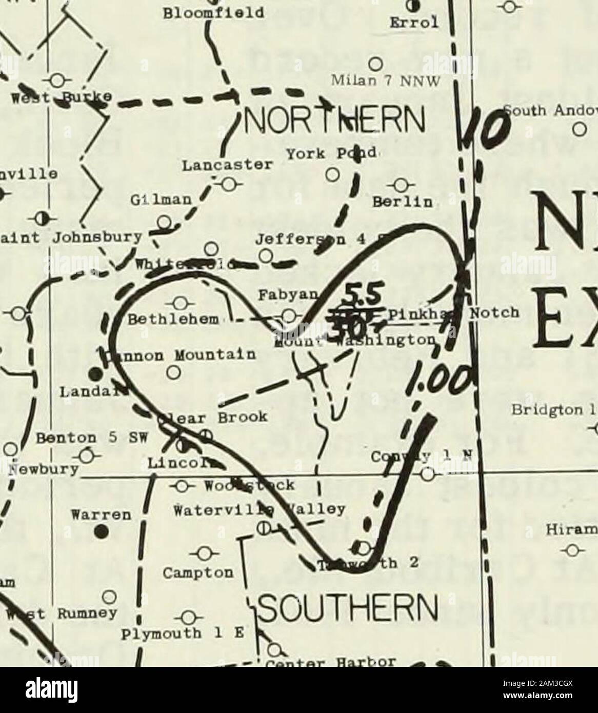 Klimatologische Daten, New England. ° ^//!*? /NORtWERN Xlff 2/^/I York P&lt; | id | l - 4 Korth DuiVlll. Lancaster O J^,. PHECIPITAIIOB JABBABT 1970 insgesamt. Zoll (SOLIDE WIE) INSGESAMT SNOOTAIL, ZOLL (GESTRICHELTE LINIE) NEW ENGLAND, außer Maine", B "nton 5 sw Q1-O-South Newbury t R. "Me, i^- SÜDLICHE V1 Plymouth ^^W/ " -?- Center Harbor^^^ N • I?1?olfeboro? Satzung Meilen 75. MERIDIAN TIME ZONE STATION LEGENDE © BODENTEMPERATUR 3 • 3 PreciptOtOn nur &lt; D-O-N-Aufnahme. Beide Arten-°-i" lanbury^^^" Ne % Durham 3 NWr-&lt; V-4 -- Precipitatn ich Lakeport 2^/^^^-i T T? Stockfoto