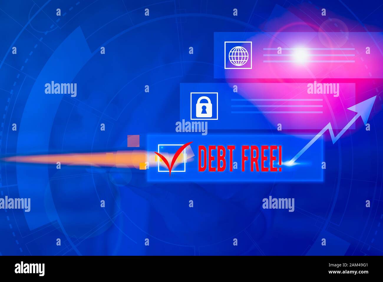 Handschrift text Schuldenfrei. Konzeptionelle Foto nicht Besitz von Geld oder Sachen, die für eine Person oder Unternehmen Bild Foto system network Regelung mo Stockfoto