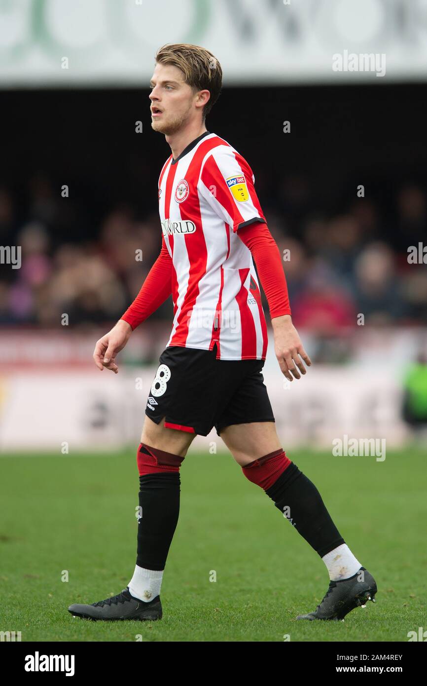 London, Großbritannien. 11 Jan, 2020. Mathias Jensen von Brentford während der efl Sky Bet Championship Match zwischen Brentford und Queens Park Rangers bei Griffin Park, London, England am 11. Januar 2020. Foto von salvio Calabrese. Nur die redaktionelle Nutzung, eine Lizenz für die gewerbliche Nutzung erforderlich. Keine Verwendung in Wetten, Spiele oder einer einzelnen Verein/Liga/player Publikationen. Credit: UK Sport Pics Ltd/Alamy leben Nachrichten Stockfoto