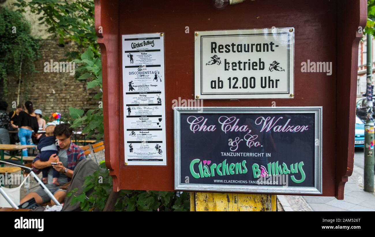 Claerchens Ballsaal, Claerchens ballhaus, Informationsschild Stockfoto