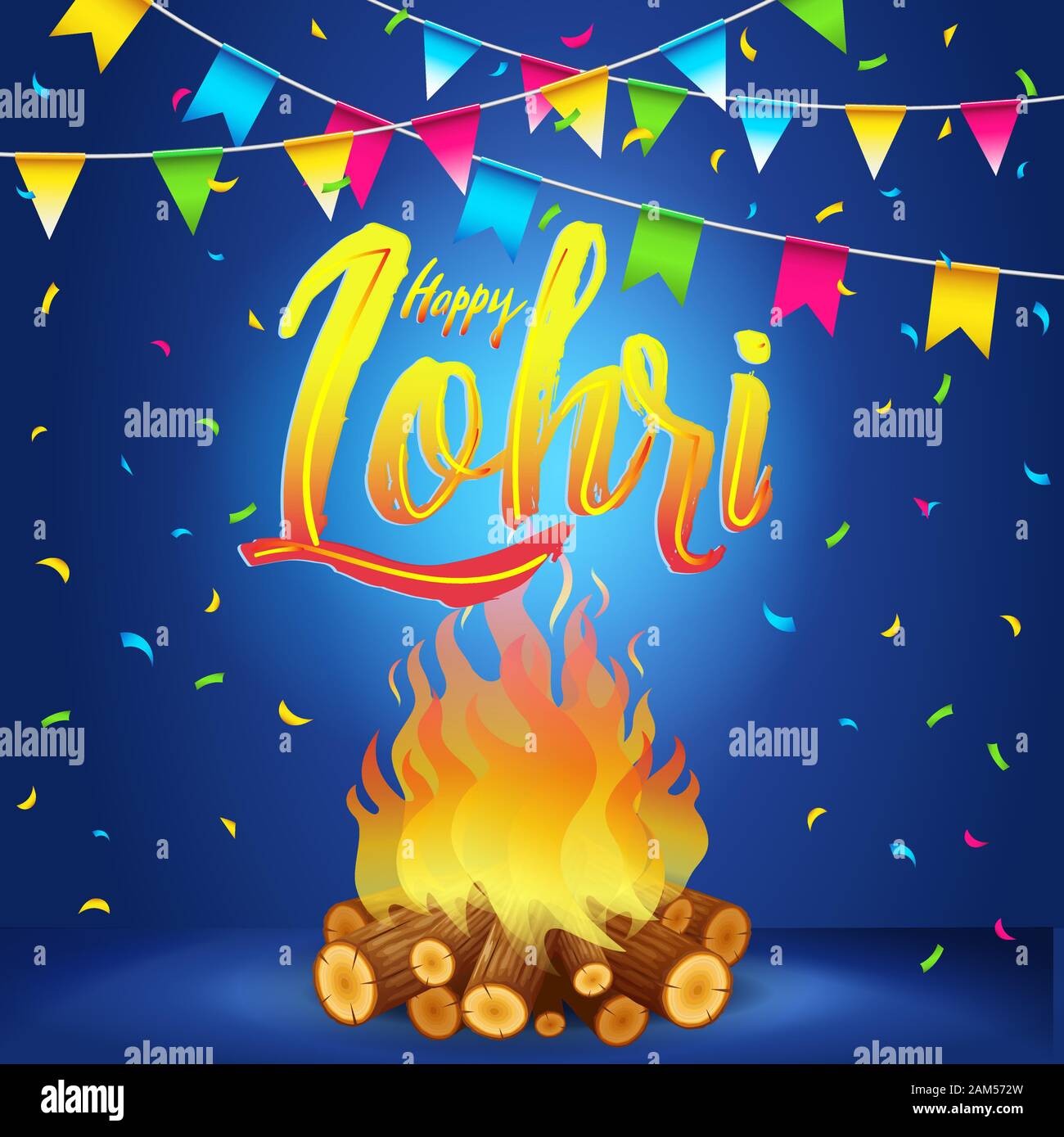 Happy Lohri Banner, Grußkarte, Punjabi Fest Feier Stock Vektor