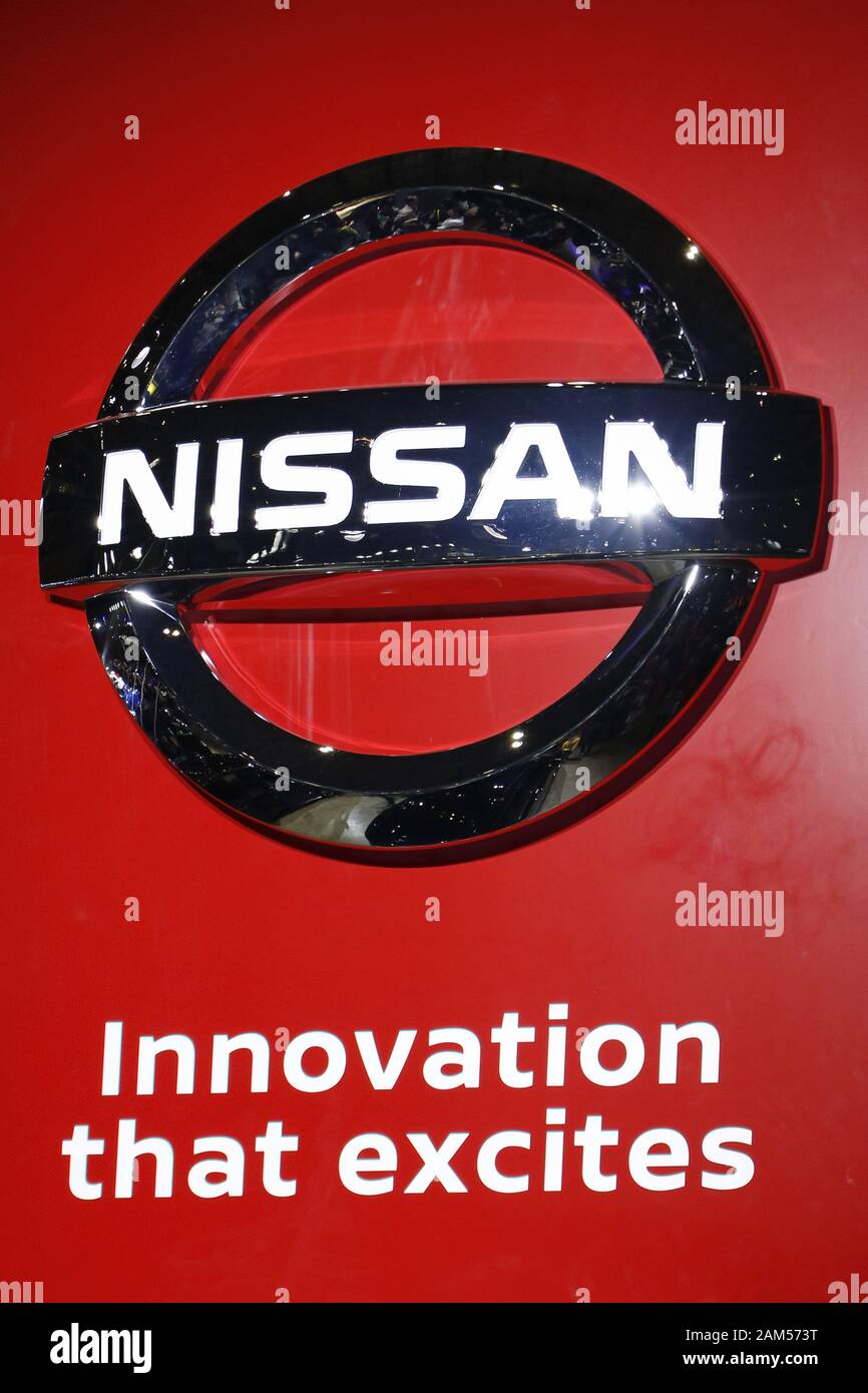 Chiba, Japan. 11 Jan, 2020. Ein Nissan Logo ist während der Tokyo Auto Salon 2020 in Makuhari Messe International Convention Complex gesehen. Tokyo Auto Salon ist ein Automobil Ausstellung, präsentieren ihre neuesten technologischen Lösungen und Produkte für die Autos. Die Messe läuft vom 10. Januar bis 12. Credit: Rodrigo Reyes Marin/ZUMA Draht/Alamy leben Nachrichten Stockfoto