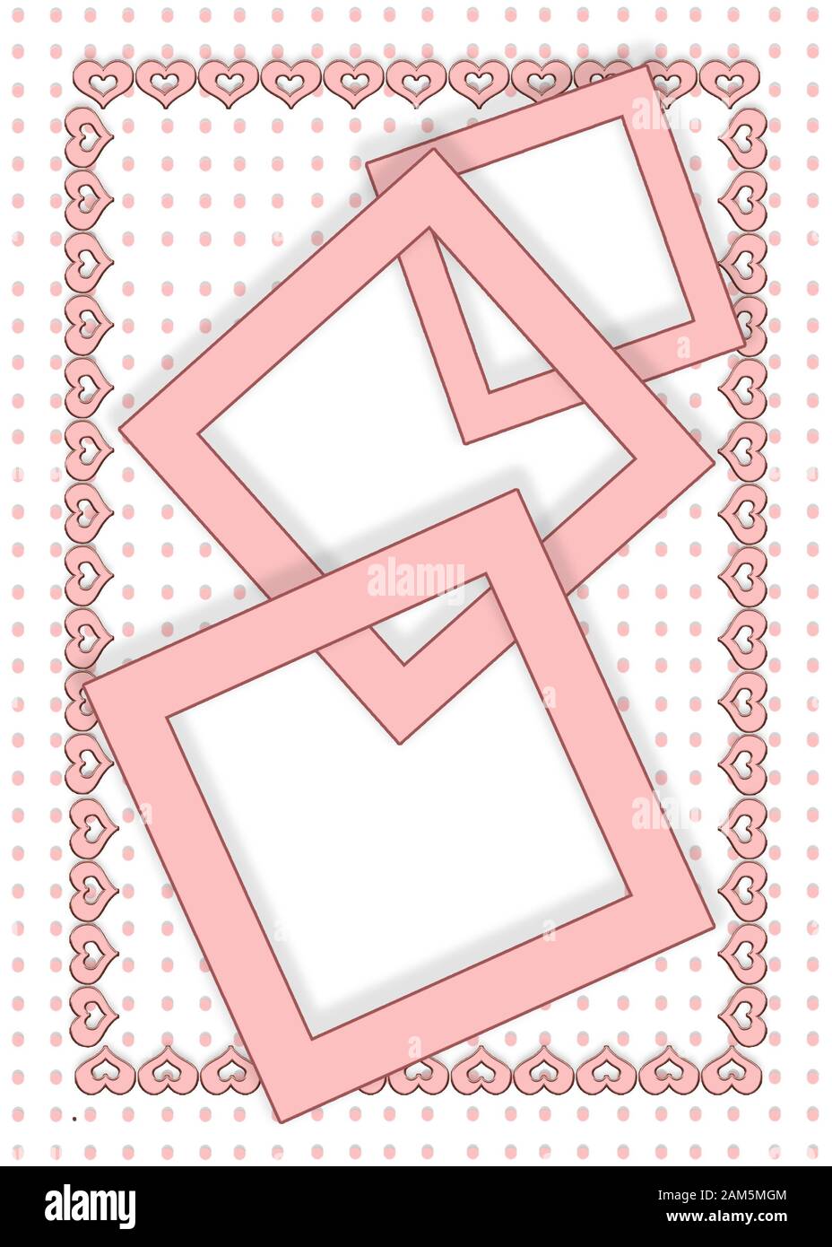 Grafische Darstellung von 3 Bildern im Bild mit pinkfarbenen und weißen polk Punkten und Design. Stockfoto