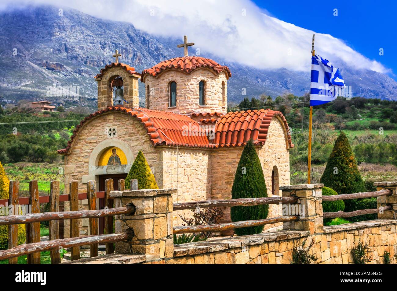 Traditionelles altes Kloster, Insel Kretas, Griechenland. Stockfoto